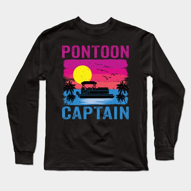 Vintage Style Pontoon Captain Shirt Funny Pontoon Boat Lover Long Sleeve T-Shirt by Sowrav